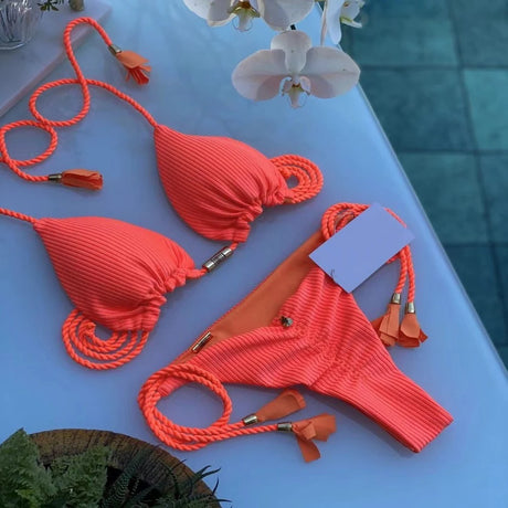 Adjustable Bandage Bikini Set 2023 Swimwear Swimsuit Woman Sexy Bathing Suits Solid Bikinis Triangle Female Summer Beachwear
