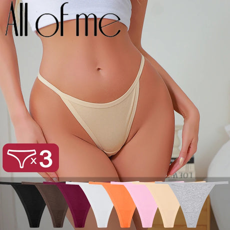 3Pcs/Set Women Sexy Cotton G-String Thin Strap Femme Thong Underwear Intimate Panties Low Waist Briefs Lingerie Cotton T-back