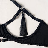 Ellolace Sensual Tassel Fetish Lingerie See Through Open Bra Bilizna Set Hot Sexy Intimate Naked Crotchless Panties Exotic Sets