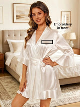 Custom Name Embroidery Satin Kimono Robe Personalized Name Bridesmaid Bride Wedding Getting Ready Morning Robe Bridal Party Gift
