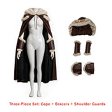 Women New Viking Barbarian Cape Goddess Warrior Plush Cape Retro Plush-Trimmed Hooded Cloak Set Medieval Retro Halloween Costume