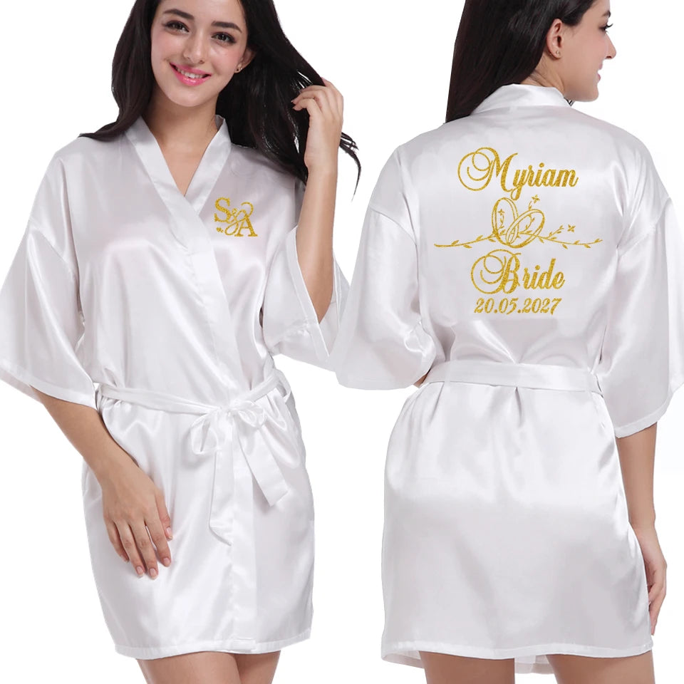 Customized Logo Wedding Date Name Bathrobe Faux Silk Bridal Robe Bride Bridesmaid Wedding Robes Woman Bachelorette Preparewear
