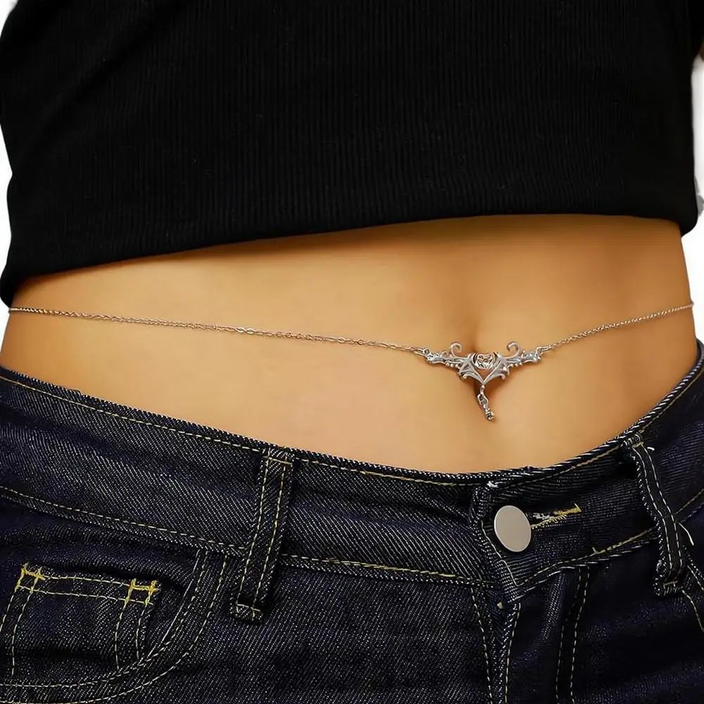 Gothic Heart Flame Waist Chain Sexy Punk Metal  Waist Belly Belt Chain Y2K Body Chain for  Beach Bikini Party Outfit Jewelry