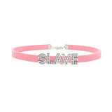 Sexy Rhinestone Letters Hotwife Collar Choker for Women Men DIY Customized Necklaces Pink Suede Leather Cosplay Jewelry Gift