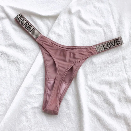 5Pcs Low Waist Sexy Panties Women Thongs Rhinestones Letter Diamonds G-string Sports Thong Shorts Briefs T-back Size S-XL
