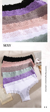 3PCS/Set Sexy Lace Seamless Cotton Brazilian Panties Women Ribbed Intimates Breathable Panties Low Waist Female Cotton Underwear