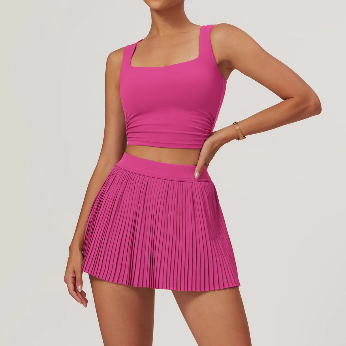 2-Piece Yoga Tennis Skirt Set Gym Outdoor Bra Crop Top High Waist Fitness Skirt Suit Women's Golf Dance Badminton Sport Shorts
