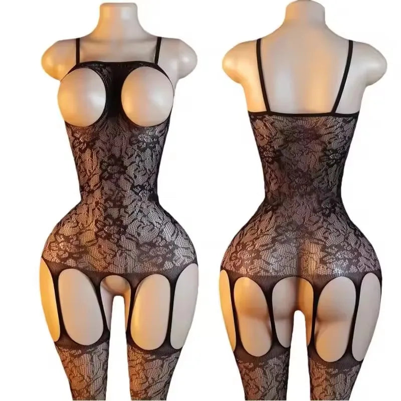 Babydolls Sexy Adult Open Crotch Body Stockings Female Black Women Fishnet Lingerie Underwear Transparent Bodysuit Costumes
