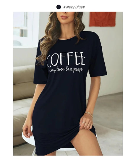 Casual Slogan Print Nightdress For Women Short Sleeve Sleepwear Dresses Loose Fit Tee Nightwear Home Clothes Nightie Loungewear