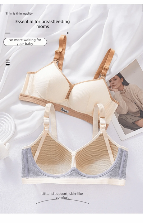 Pure Cotton Double Button Breastfeeding Bra Comfortable Breathable With Thin Gathered Maternity Bra Anti Sagging No Underwire