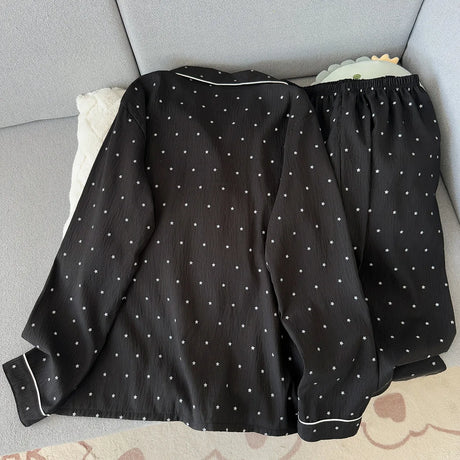Spring and Autumn Large Black Pajama Women's Long Sleeve Set Sweet Cardigan High End Home Clothes Ladies Nightwear Star Print
