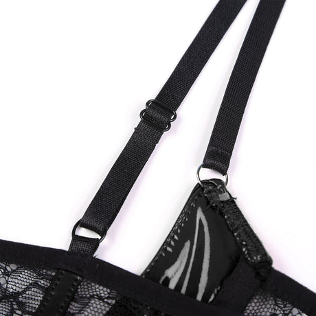 Womens Sexy Open Cup Underwired Bra Patent Leather See-through Floral Lace Brassiere Exposed Nipple Lingerie Underwear Nightwear