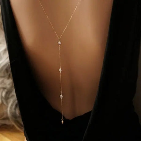 Simple Multilayer Rhinestone Back Chain Necklaces for Women Sexy Metal Shiny Crystal Bikini Waist Chain Body Chain Jewelry Gifts