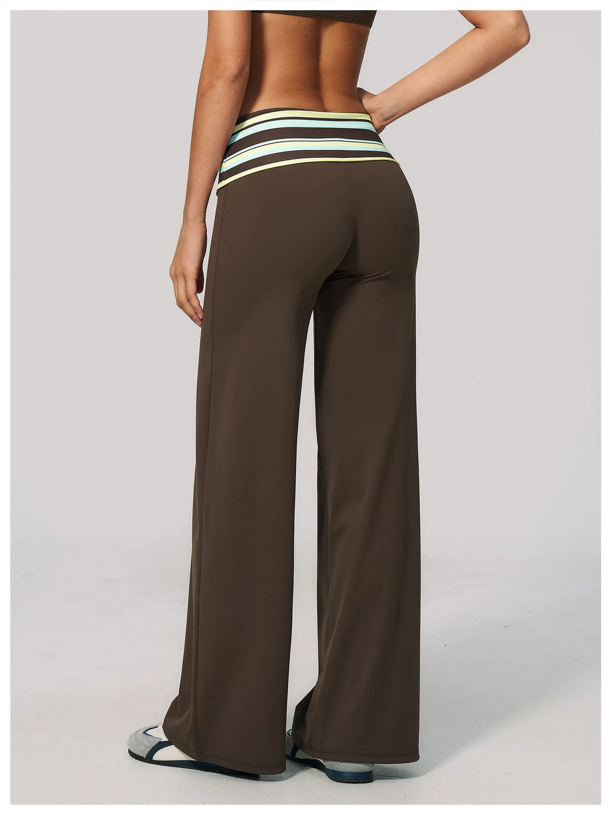 Fashion Polka Dot And Striped Wide Leg Pants For Women Fold Over Waist  Bell-bottoms Flare Yoga Pants Push Up Workout Leggings