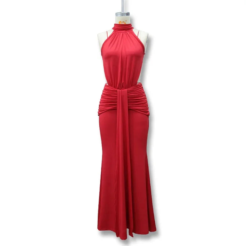 Women Solid Color Mermaid Evening Dress Sexy Open‑Back Slim Floor‑Length Long Gown Formal Banquet Party Maxi Dresses For Ladies