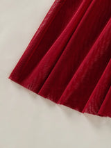 Ladies' Wine Red Countryside Style Wheat Ear Embroidery Semi Transparent Nightgown, Elegant and Comfortable, Bow Design ZA825066