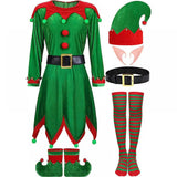 Adult Christmas Themed Elf Cosplay Costume Set Full Outfit with Long-Sleeve Green Dress for Holiday Parties Christmas Attire