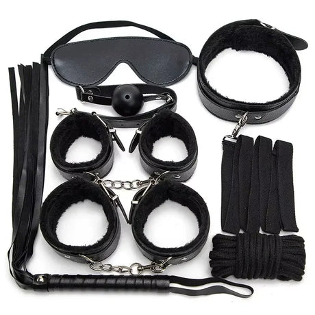 Erotic Bdsm Set Sexy Leather Plush Sex Toys Bondage Kit Handcuffs Feather Blindfold Flirt Exotic Accessories Couples Adult Games