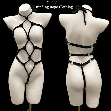 Women Hot Sexy Hollow Lingerie Crotchless Body Rope Bondage Open Crotch Jumpsuit Cosplay Underwear Female SM Sex Porno Clothing
