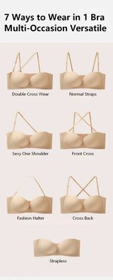 Wireless Strapless Bra Women Double Front Buckle 6Point AntiSlip 3Level 3D Molded Petal Deep V Seamless Multiway Pushup Bra 1PC