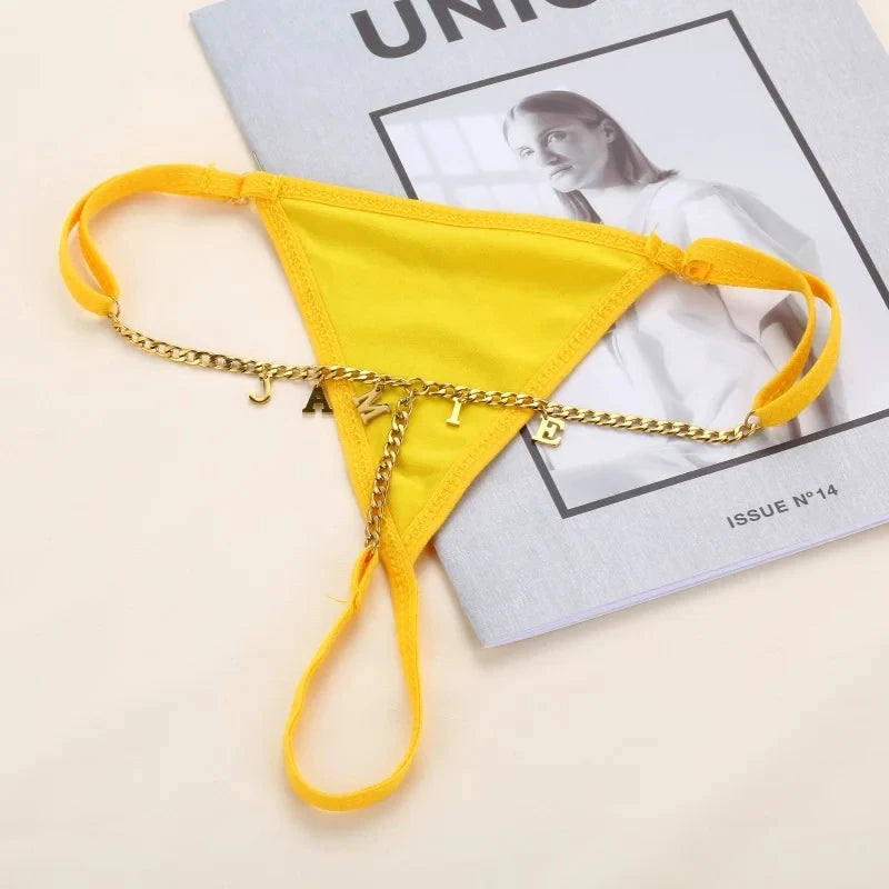 Sexy Women Custom Thong with Letter Metal 12 Constellations Body Waist Chain Jewelry Panties Girl Personalize Underwear Gift