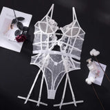 Tornova Lace Embroidery Jumpsuit For Women Mesh Patchwork See-through Sexy Hollow Out Underwear Solid Color Garters Underwear