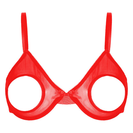 Women's Sheer Mesh Hollow Out Open Nipples Underwired Bra Tops  Push Up Unlined Bralette Bra Sexy Brassiere Balconette Underwear