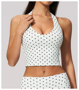 2026 New Polka Dot Halter Neck Sports Bra Deep V Backless Yoga Top Women's Gym Workout Tank Pilates Training Activewear Vest