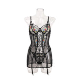 Women Mesh Sheer Lingerie Set Underwire Push Up Lace Back Garter Thong Sexy Bedroom Date Night Honeymoon Party Nightwear