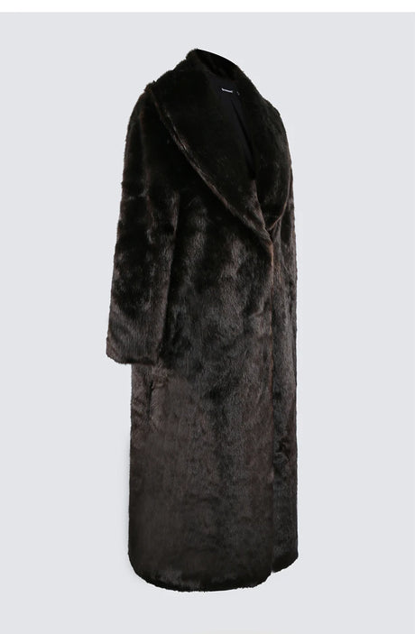 Nerazzurri Autumn Winter Extra Long Thick Warm Brown Fluffy Faux Mink Fur Coat Women Luxury Elegant Chic Furry Overcoat 2024