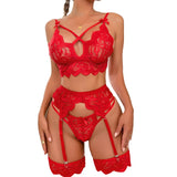 Lace Woman Lingerie Adjustable Bra and Panty Garters 3pcsTransparent Thin Underwear Set Sexy Delicate Bra Hot Exoti Set