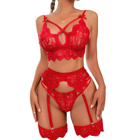 Lace Woman Lingerie Adjustable Bra and Panty Garters 3pcsTransparent Thin Underwear Set Sexy Delicate Bra Hot Exoti Set