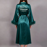 Custom Name Bride Robe Satin Feather Bridesmaid Robes Personalized Wedding Morning Gown Bachelorette Party Bathrobe