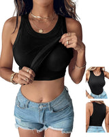 2026 New Spring Summer Women Built in Bra Tank Tops Round Neck Sleeveless Casual Tops Female Racerback Ribbed Fitted Tank Tops
