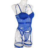MUZISKAT Mesh  Lingerie Luxury Brand Bodysuit Backless Tops for Women 3 Piece Lingerie Set with Garter Sexydresses for Women