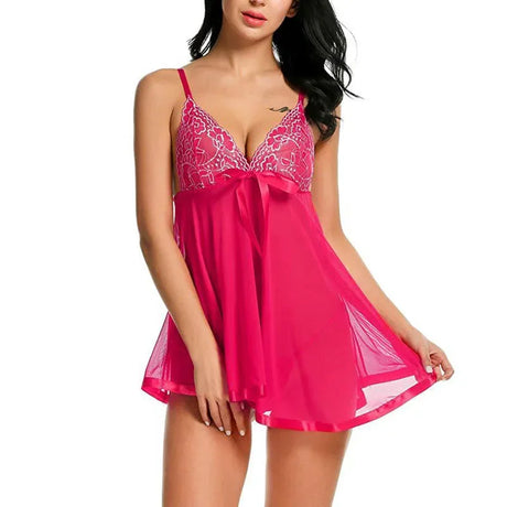 Women's Pajamas Dress Sexy Lingerie Embroidered Sequins Night Dress Women Transparent Suspender Nightgown Sleepwear for Sleeping