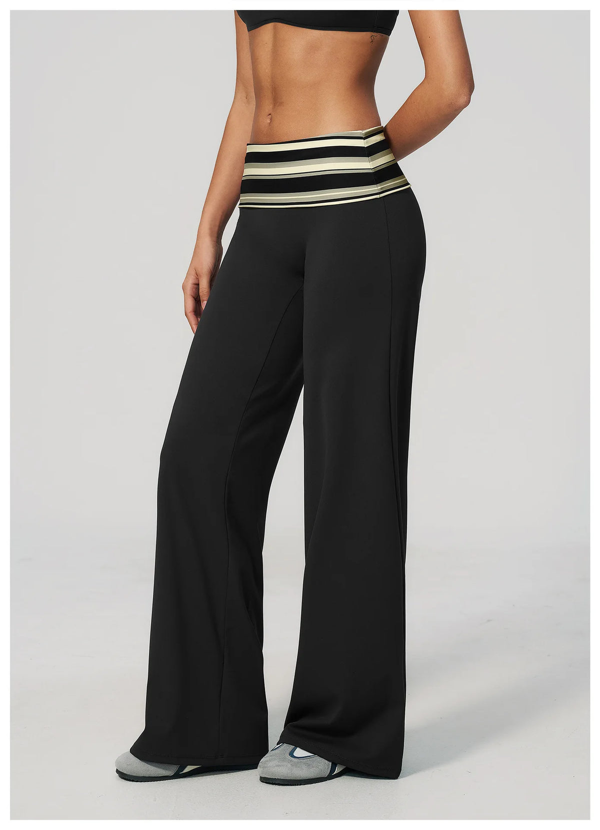 Fashion Polka Dot And Striped Wide Leg Pants For Women Fold Over Waist  Bell-bottoms Flare Yoga Pants Push Up Workout Leggings