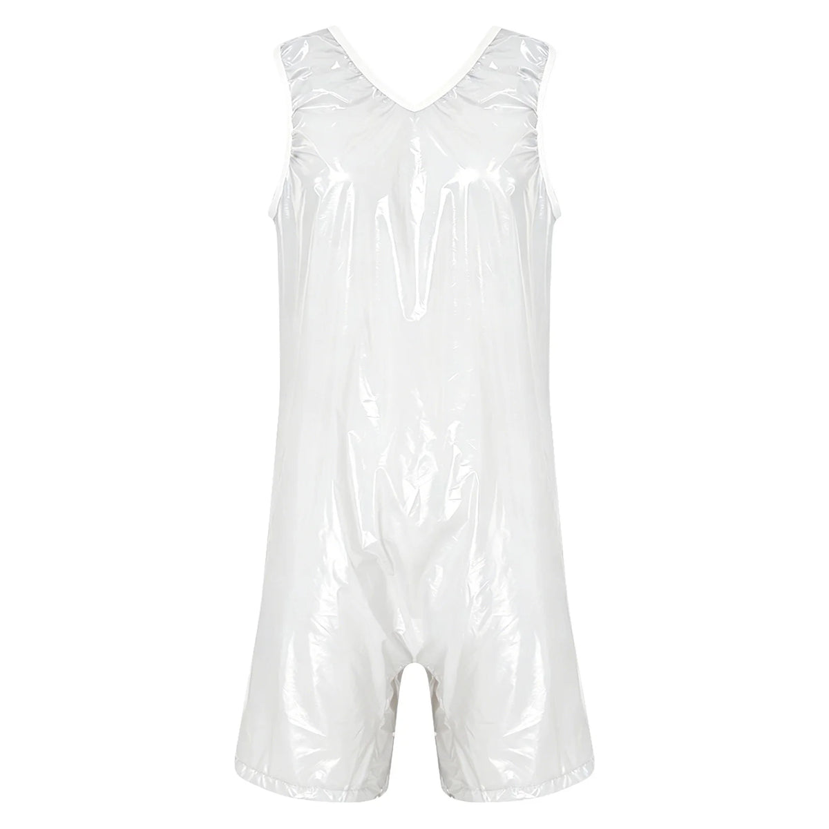 Women One Piece Adaptive Pajama Nightwear Shiny Metallic Sleeveless Buttoned Sleeveless Jumpsuit Waterproof Rompers Bodysuit