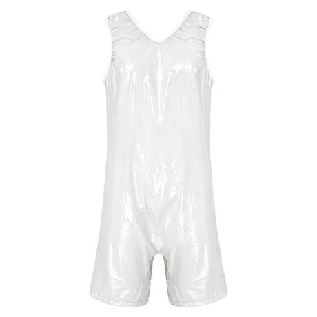 Women One Piece Adaptive Pajama Nightwear Shiny Metallic Sleeveless Buttoned Sleeveless Jumpsuit Waterproof Rompers Bodysuit