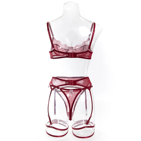 Women's Red Lace Lingerie Set with Underwire Bra High Waist Garter Belt Thong and Thigh Straps Romantic Bedroom Outfit Set 2026