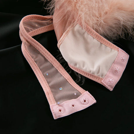 Women's Lingerie Bodysuit Rhinestone Mesh Feather Trim Sheer Teddy With Gloves Set  Sleepwear Nightwear Party Clubwear Outfit