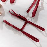 Cupless Lingerie Set Silk Bra Thigh Straps 3Piece Satin Bowknot Erotic Underwear for Women