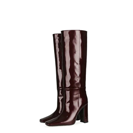2024 NEW Fashion High Tube Knee High Boots 10cm/6.5cm Thick Heel 21 Colors Women Short Plush Boots Size 45 Winter Leather Shoes