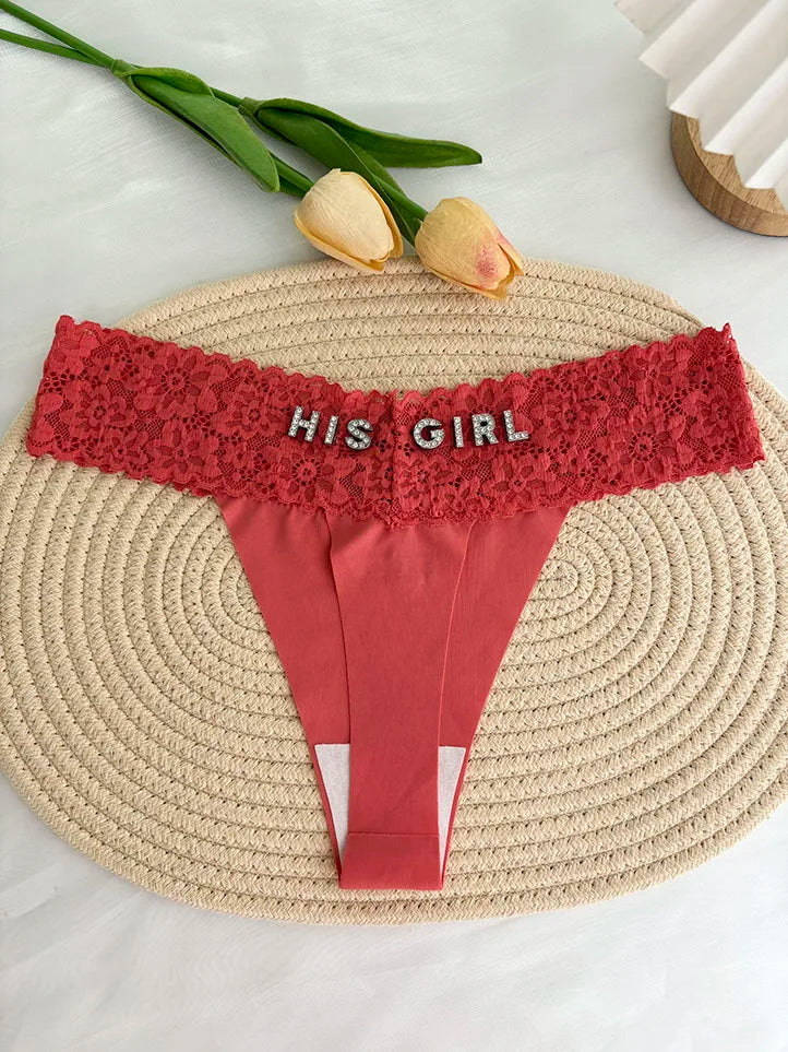 Custom Thong Crystal Letter Name G-string Women Ice Silk Panties Skin Effect Panty Seamless Knickers Girlfriend Anniversary Gift