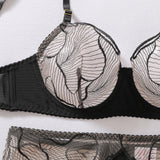 Ellolace Seductive Women's Lingerie Sets Hot Nude Floral Mesh Bra Belt Thong 3PC Stockings Cougar Exortic Chic Girls' Underwear