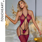Toucheart Sexy Bodysuit Erotic Underwear See-through Hollow Out Slim Gather Together Seductive Intimate Charming Bodysuit Set