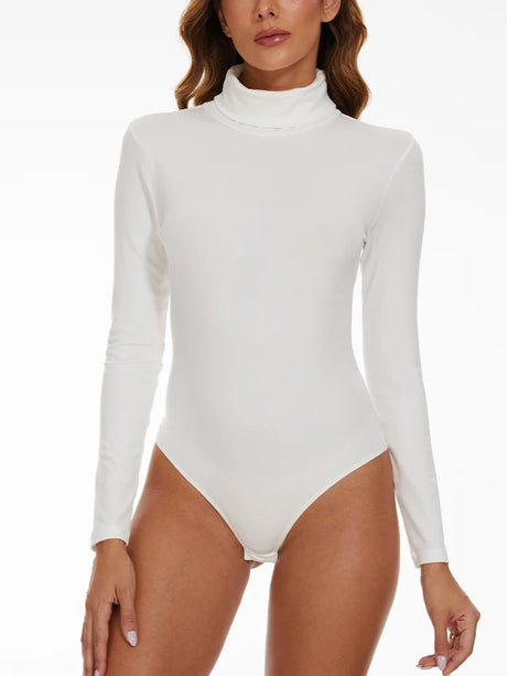 Women's Turtleneck Long Sleeve Bodysuit Women Jumpsuit Stretchy Layer Top Black Solid Color Slim Fit Overalls One Piece Outfit
