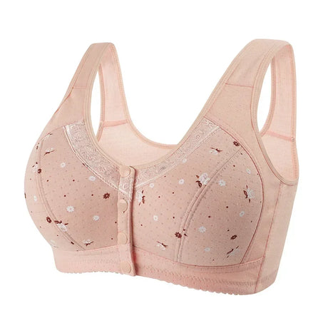 FallSweet Front Closure Cotton Bra for Women Plus Size Seamless Wireless Sports Bras Thin Underwear for Middle-Aged & Elderly