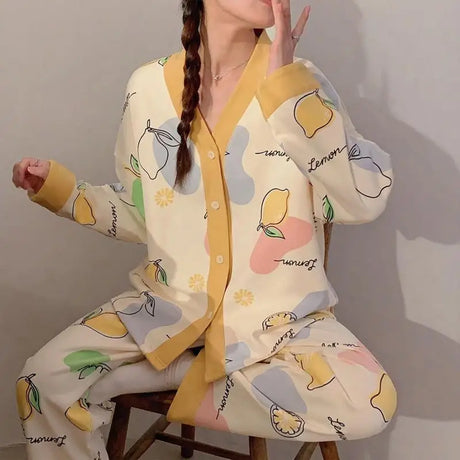 Women's Pajamas Set Spring Pyjamas Long Sleeve Pants Sleepwear Casual Pijama Ladies Nightwear Home Clothes 2 Piece New Arrival