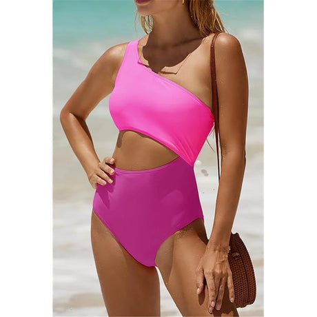 Vzvn 2026 New Women Swimwear Female Padded Bather Bathing Suit Swim Colors Cut Out One Shoulder Splicing One Piece Swimsuit